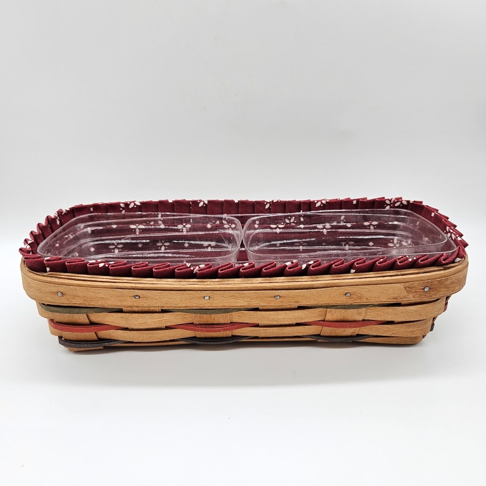 VTG 1992 Longaberger Woven Traditions Bread Cracker Basket Red Liner & Protector